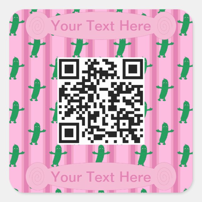 Spaß und Extravagant rosa Pickle QR-Code Quadratischer Aufkleber (Vorderseite)