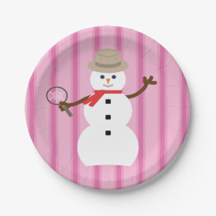 Spaß und Extravagant rosa Schneemann Detektiv Pappteller