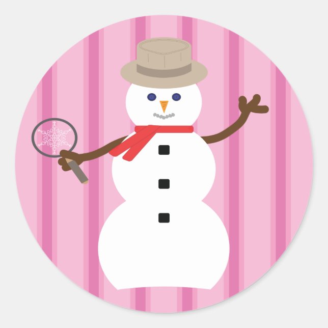 Spaß und Extravagant rosa Schneemann Detektiv Runder Aufkleber (Vorderseite)