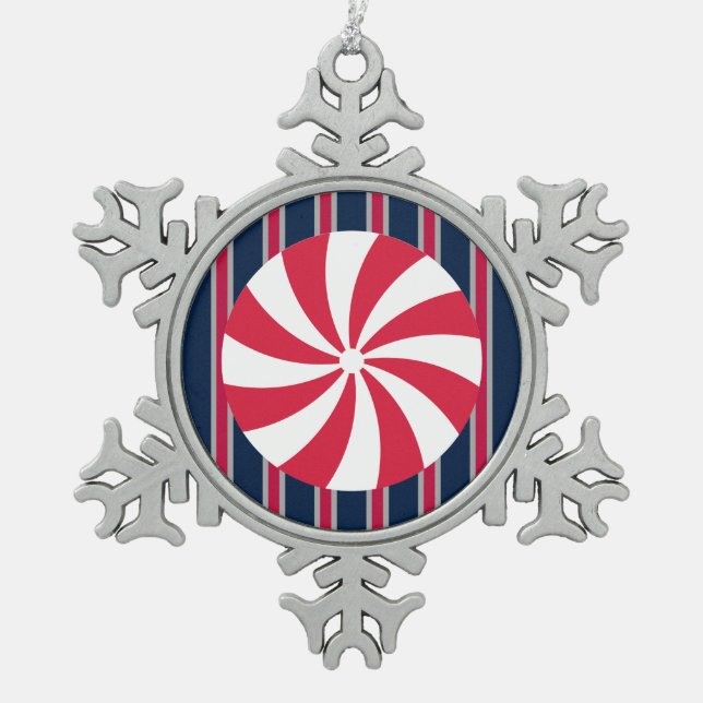 Spaß und Extravagante Pfefferminzbonbons Schneeflocken Zinn-Ornament (Vorderseite)