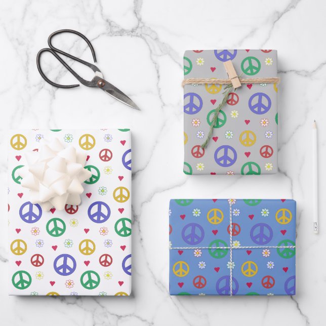 Spaß und Extravagantes Friedenszeichen, Blume & He Geschenkpapier Set (Vorderseite)