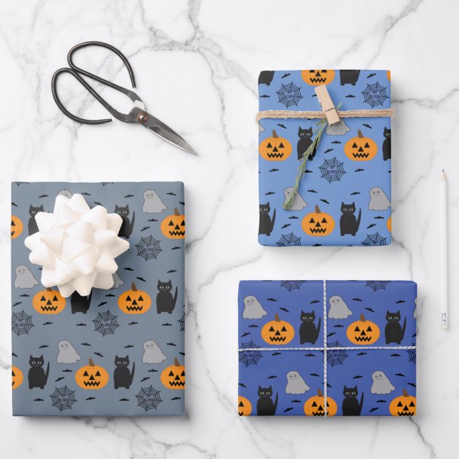 Spaß und Extravagantes Halloween Geschenkpapier Set (Vorderseite)