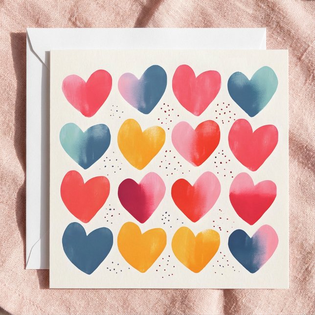 Spaß und farbenfrohe Herzen Karte (Fun and colorful hearts note card.)