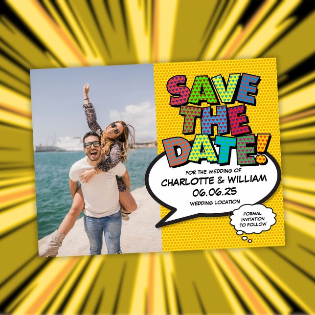 Spaß und farbenfrohe Hochzeit retten das Date-Foto Ankündigungspostkarte (Fun Colorful Wedding Save The Date Photo Announcement Postcard)