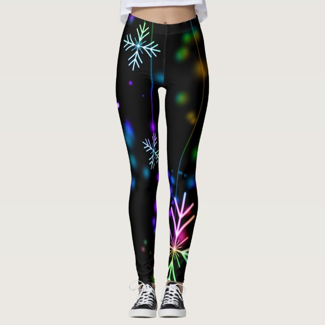 Spaß und farbenfrohe Schneeflocken auf schwarz Leggings (Vorderseite)