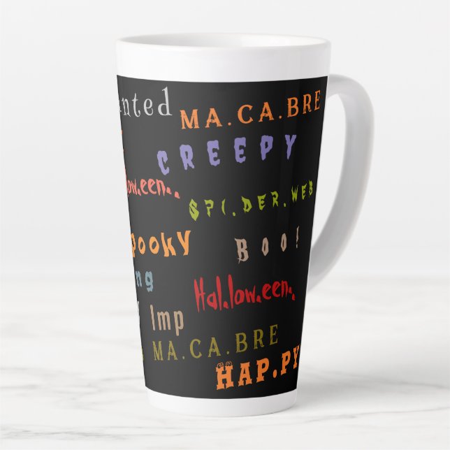 Spaß und farbenfrohe Typografie Geist Halloween Milchtasse (Rechte Ecke)