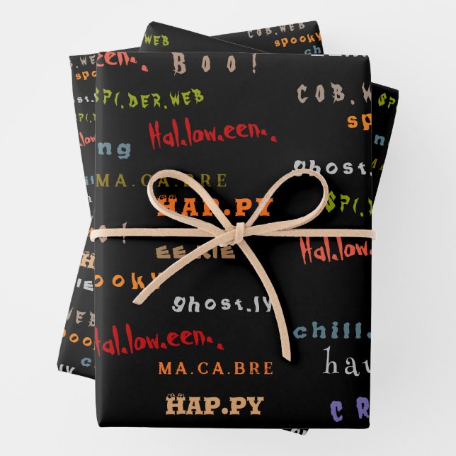 Spaß und farbenfrohe Weihnachtstypografie Hallowee Geschenkpapier Set (Beispiel)