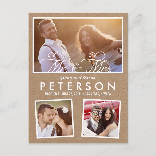 Spaß und spielerische Hochzeitsankündigung - Handw Ankündigungspostkarte (Vorderseite)