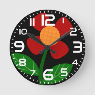 Spaß und stilvolle orangefarbene Blume Runde Wanduhr