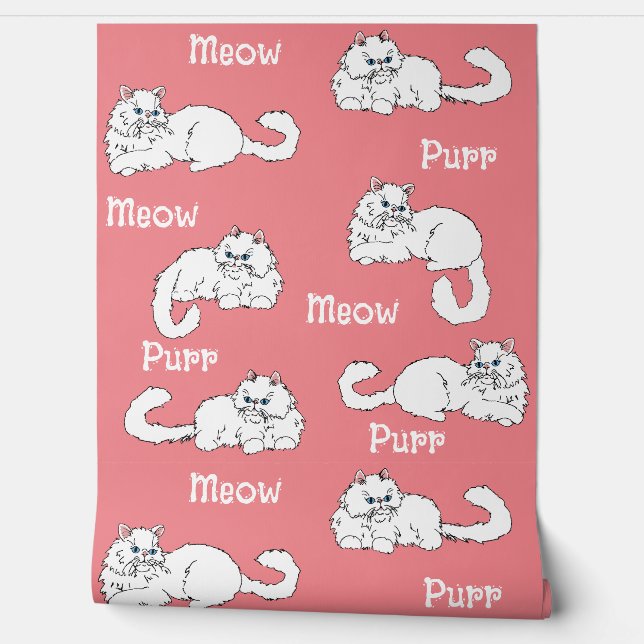 Spaß und Whimsical Persische Katzen auf rosa Tapete (Abrollen)