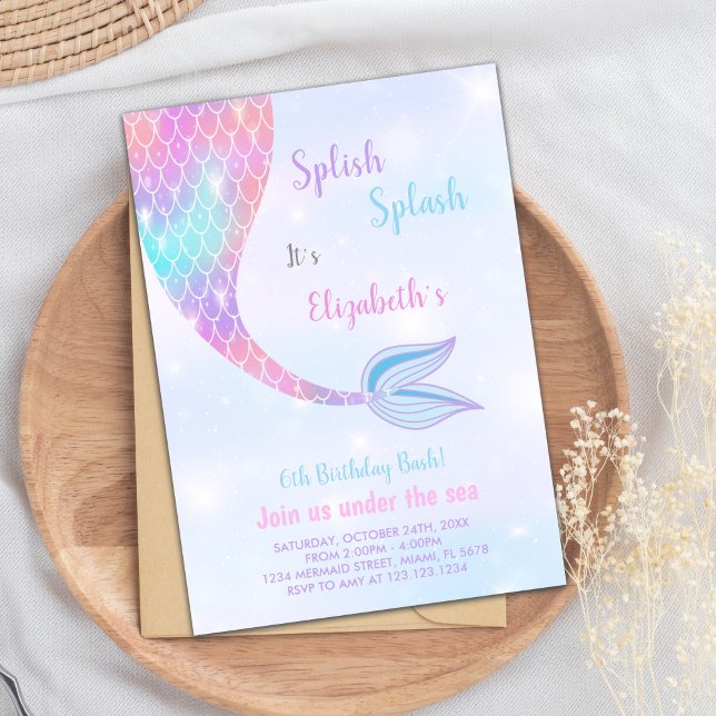 Spaß unter dem Party des Meerespools Einladung (Splash Splish Mermaid Birthday Invitations)