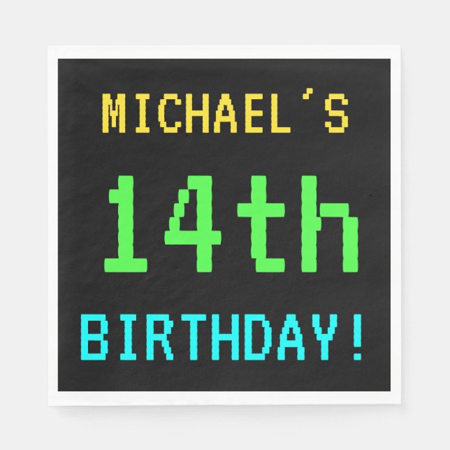 Spaß Vintag/Retro Videospiel Schauen 14. Geburtsta Serviette (Vorderseite)