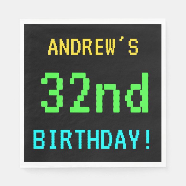 Spaß Vintag/Retro Videospiel Schauen 32. Geburtsta Serviette (Vorderseite)