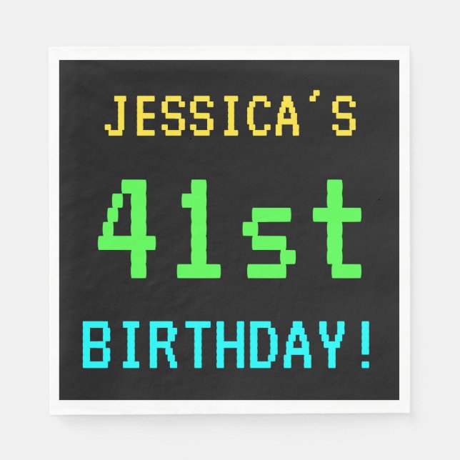 Spaß Vintag/Retro Videospiel Schauen 41. Geburtsta Serviette (Vorderseite)