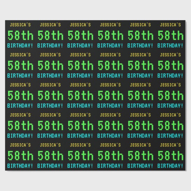 Spaß Vintag/Retro Videospiel Schauen 58. Geburtsta Geschenkpapier (Flach)