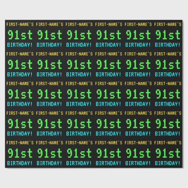 Spaß Vintag/Retro Videospiel Schauen 91. Geburtsta Geschenkpapier (Flach)