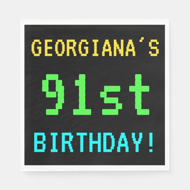 Spaß Vintag/Retro Videospiel Schauen 91. Geburtsta Serviette (Vorderseite)