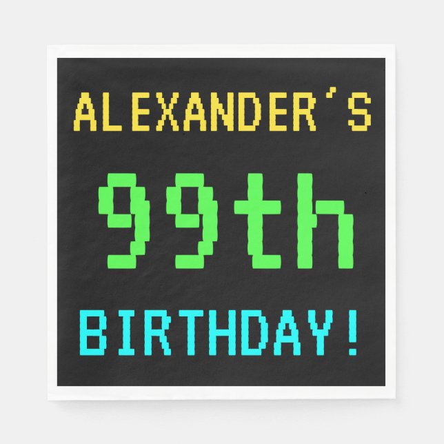 Spaß Vintag/Retro Videospiel Schauen 99. Geburtsta Serviette (Vorderseite)