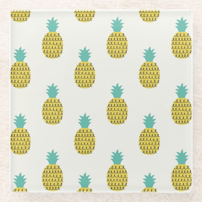 Spaß Vintage Ananas Nahtlose Illustration. Glasuntersetzer (Vorderseite)