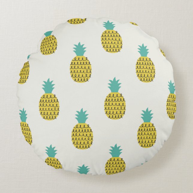 Spaß Vintage Ananas Nahtlose Illustration. Rundes Kissen (Vorderseite)