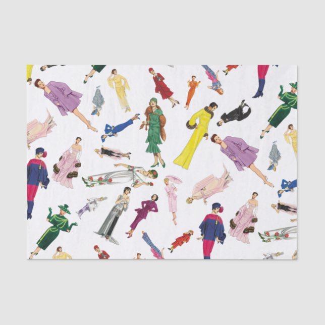 Spaß-Vintages Kleidermode-Illustrations-Muster Seidenpapier (Vorderseite)