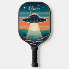Spaß Vintages UFO bei Sonnenuntergang Personalisie Pickleball Schläger