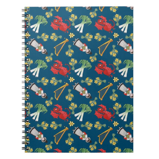 Spaß-Waliser-Embleme auf blauem gewundenem Notizblock (Vorderseite)