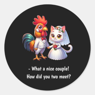 Spaß, was für ein nettes Paar Huhn und Katze lusti Runder Aufkleber