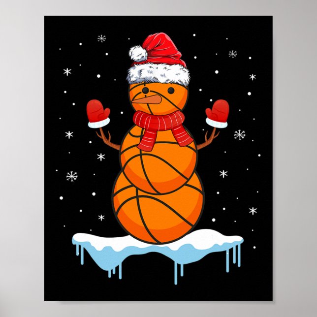 Spaß Weihnachten Basketball Santa Snowman Poster (Vorne)