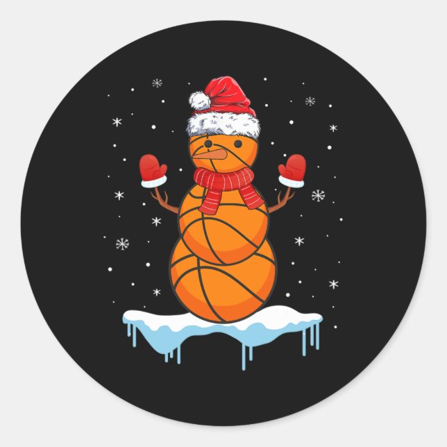 Spaß Weihnachten Basketball Santa Snowman Runder Aufkleber (Vorderseite)