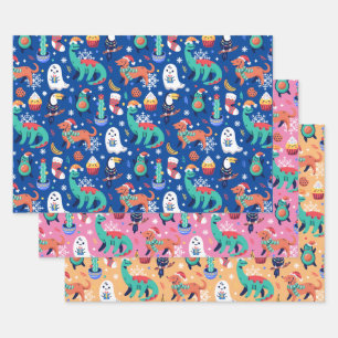 Spaß Weihnachten Dinosaurier Dog Parrot Avocado Ca Geschenkpapier Set