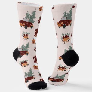 Spaß Weihnachten Gnome und Auto mit Baummuster Socken