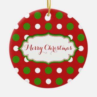 Spaß Weihnachten grün und weiß Polka Punkte auf ro Keramikornament