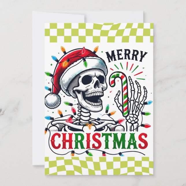Spaß Weihnachten Skeleton Urlaub Dankeskarte (Vorderseite)