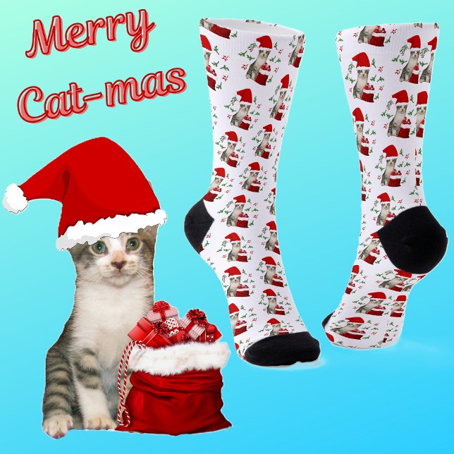 Spaß Weihnachten Tabby Cat Santa Claws Socken (Tito Christmas Socks)