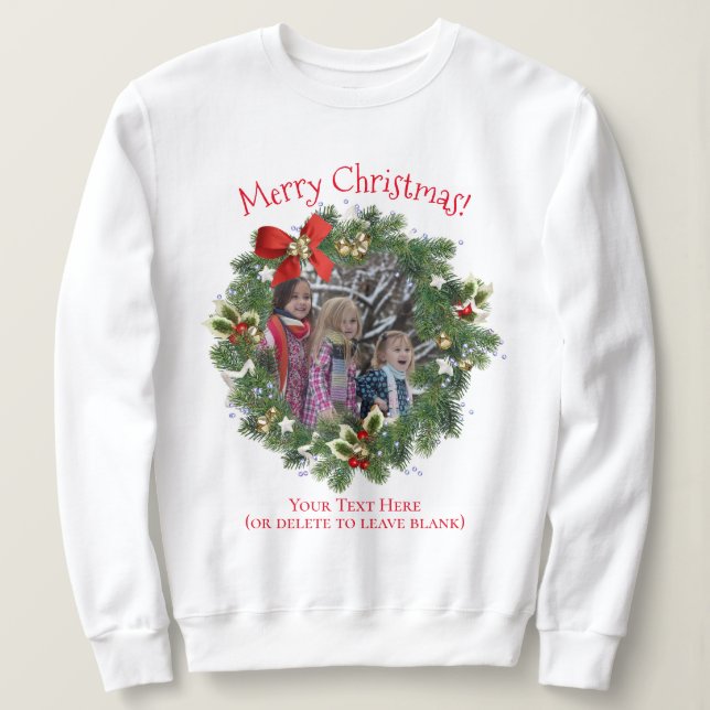 Spaß Weihnachts-Kranz Foto Rahmenurlaub Sweatshirt (Design vorne)