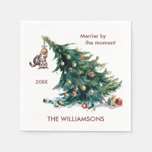 Spaß Weihnachtsbaum Dangling Cat Foto Serviette