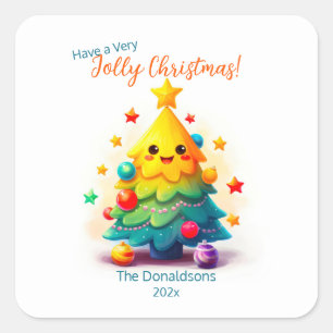 Spaß Weihnachtsbaum Quadratischer Aufkleber