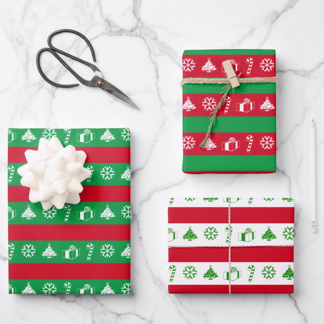 Spaß Weihnachtsbaum, Schneeflocke, Candy Cane, Geg Geschenkpapier Set (Vorderseite)