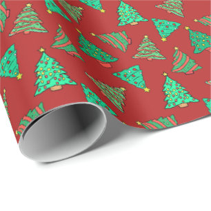 Spaß Weihnachtsbaumen Gemustert Geschenkpapier