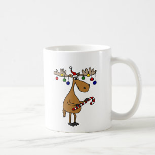 Spaß-Weihnachtselche mit Zuckerstange und Tasse