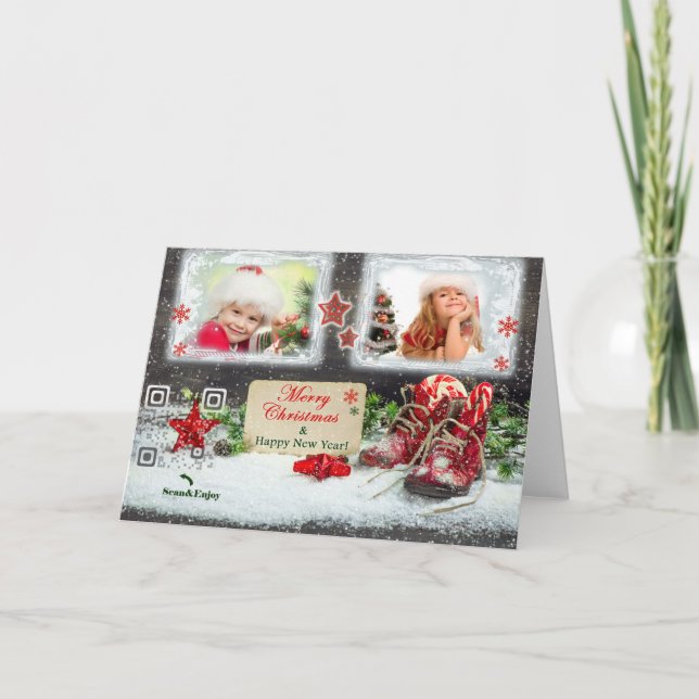 Spaß-WeihnachtsVintage rote Schuh-Fotokarte Feiertagskarte (Vorderseite)