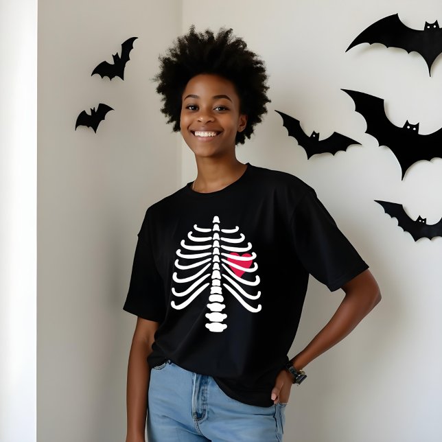 Spaß-weiße Skeleton Rippen-Knochen u. Herz Tri-Blend Shirt (Fun White Skeleton Rib Bones & Heart Halloween Tri-Blend Shirt)