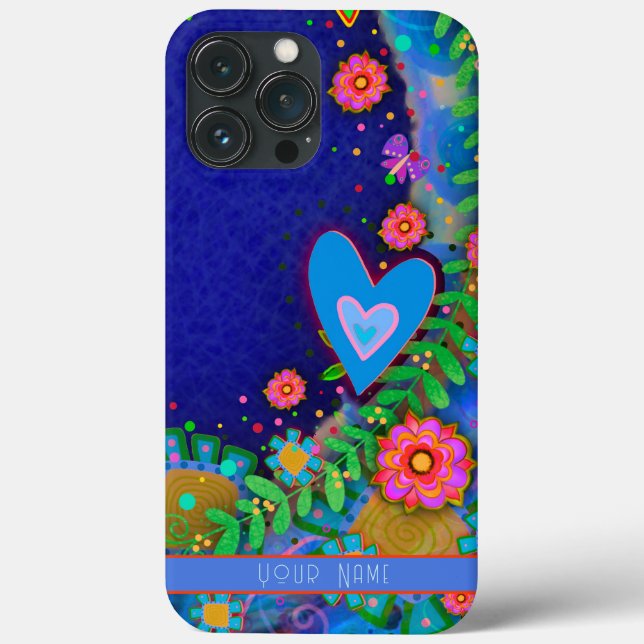Spaß Whimsical Blue Heart Floral Inspirivity Art Case-Mate iPhone Hülle (Rückseite)
