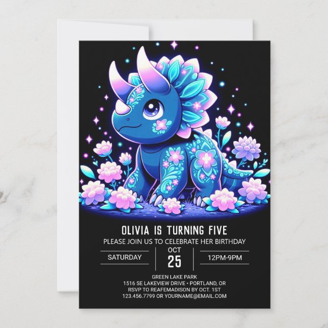 Spaß Whimsical Dinosaur Digital Geburtstag Einladung (Vorderseite)