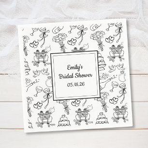 Spaß Whimsical Doodle Trendy Niedliches Brautparty Serviette