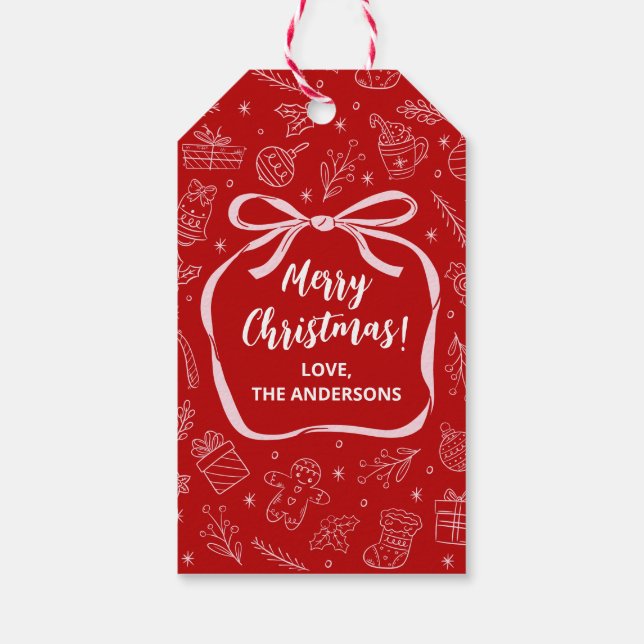 Spaß Whimsical Hand gezeichnet Weihnachtsfeiertag Geschenkanhänger (Rückseite)