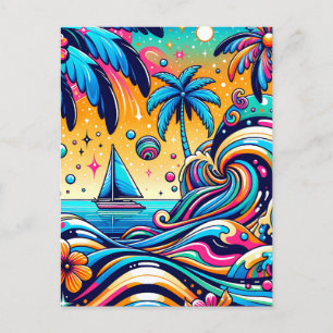 Spaß Whimsical Psychedelic Sailboat Postkarte