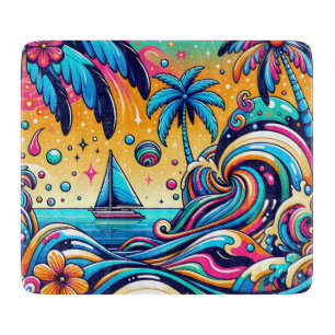 Spaß Whimsical Psychedelic Sailboat Schneidebrett