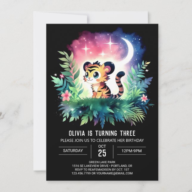 Spaß Whimsical Tiger Geburtstag Einladung (Vorderseite)